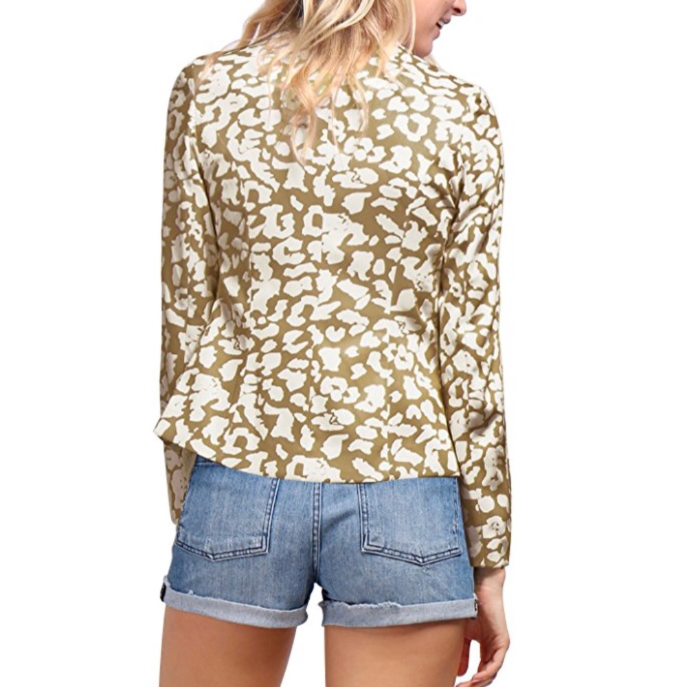 Leopard Print Slim Fit Open Front Blazer w Pockets - Picture 3 of 3